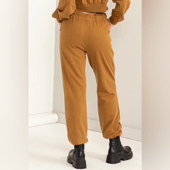 229B. High Waisted Draw String Sweatpants - Brown - Picture 3 of 5
